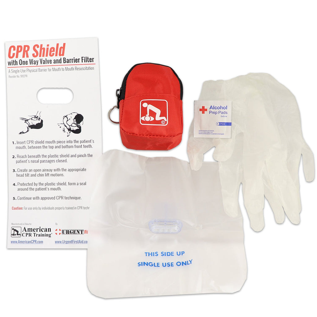 CPR Red Beltloop Keychain Backpack with Faceshield, Gloves, and Cleansing Wipes